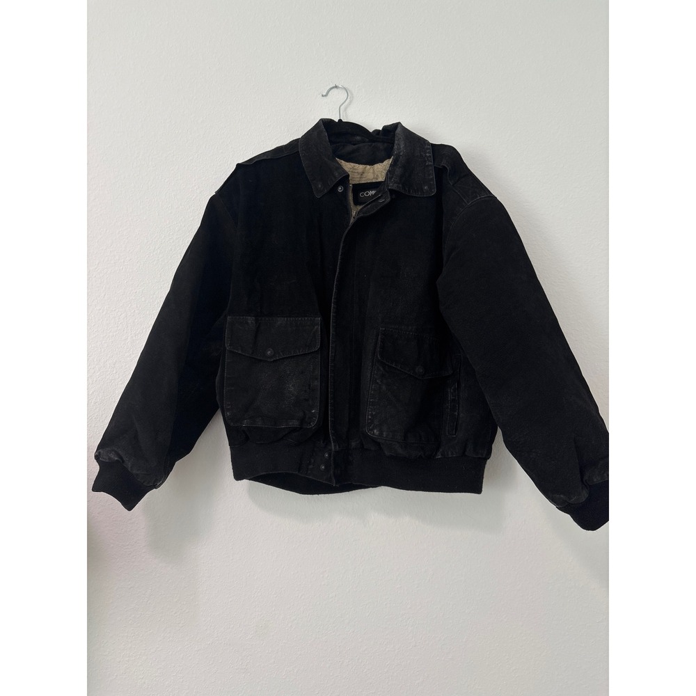 Vintage Comint Black Leather Bomber Jacket 2X Map Lining Suede Flight Jacket